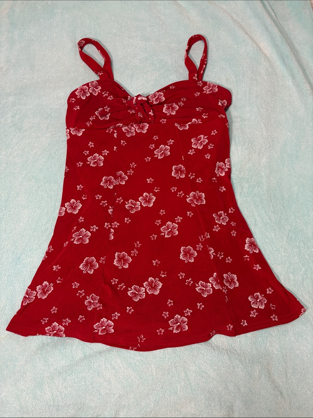 Beach Cabana Women’s Swimsuit Vintage 80s Red Hibiscus Flowers Retro